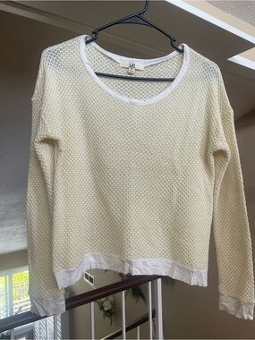 Ya Los Angeles Cream Open-Weave Crewneck Sweater